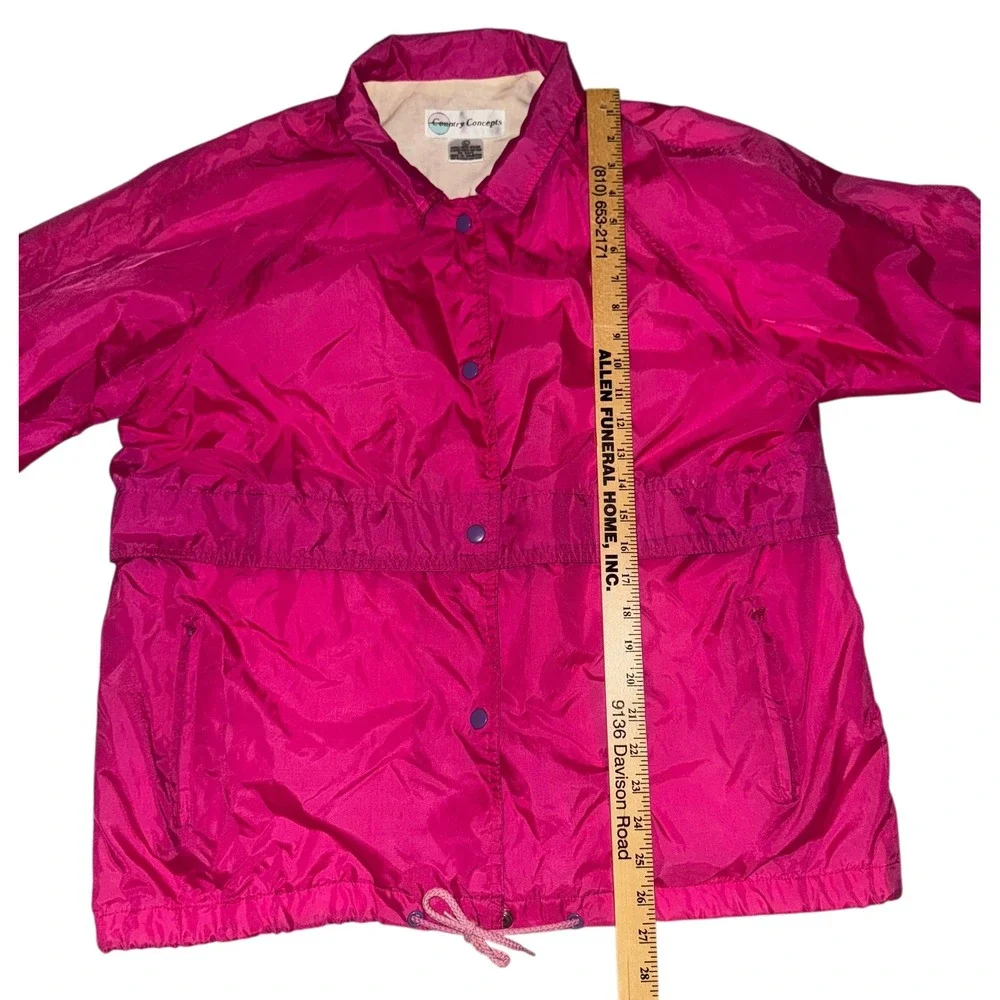 Country Concepts Lg Vintage 80's Hot Pink Windbreaker Jacket Collar Snap Waist